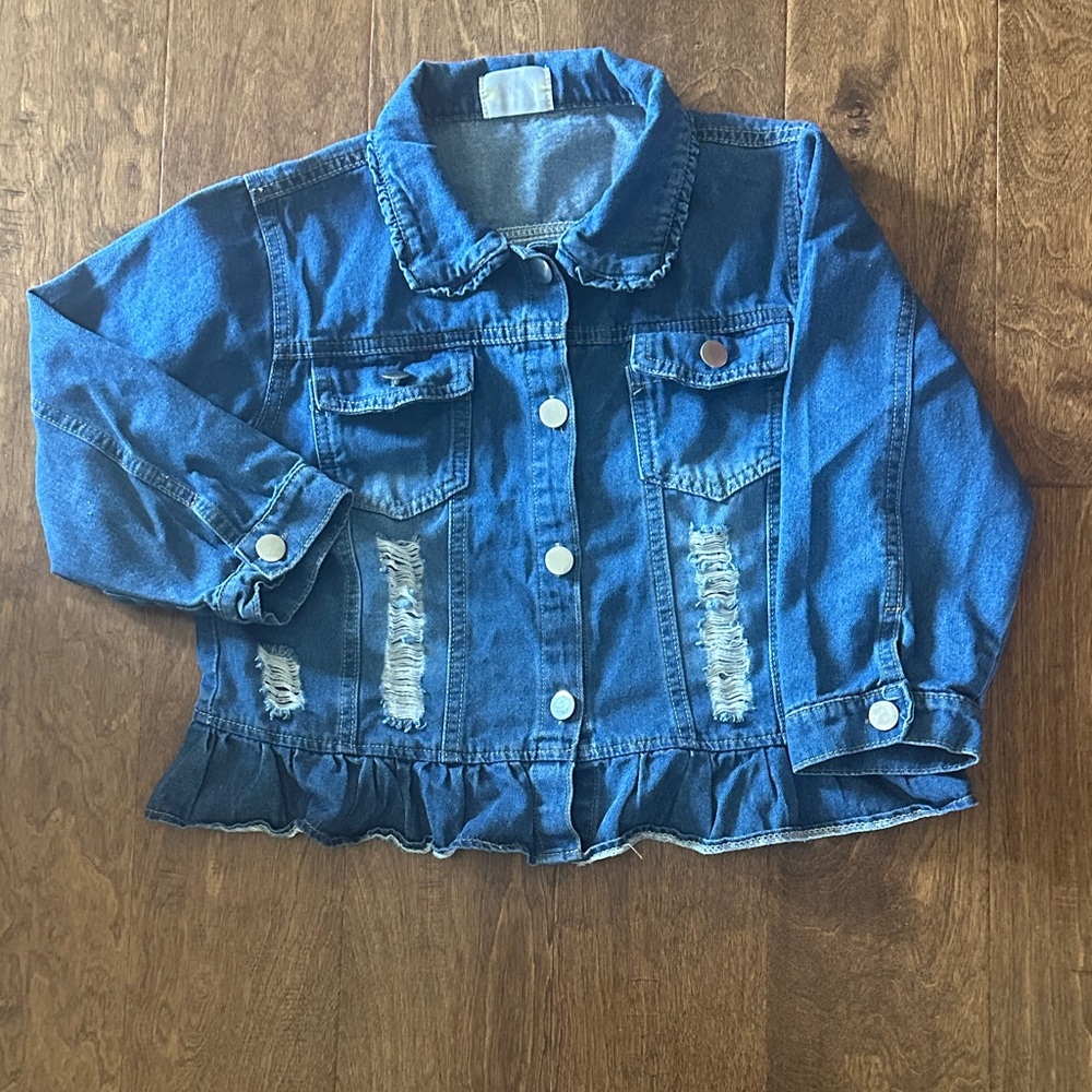 Chic Kids Blue Denim Jacket with Ruffle Detail